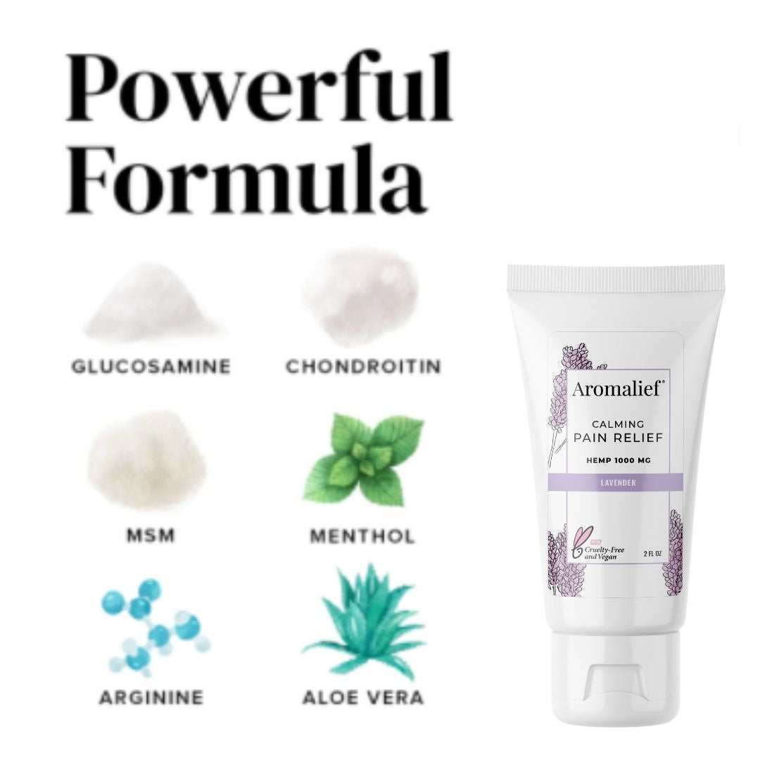 Aromalief Pain Relief Cream - Powerful Formula - Glucosamine - Chondroitin - MSM - Menthol - Arginine - Aloe Vera