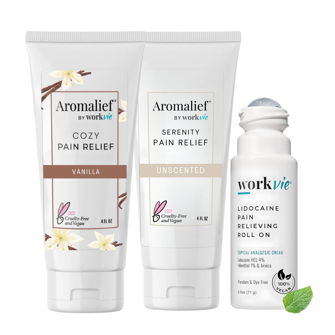 Aromalief Vanilla & Unscented Pain Relief and Roll On Value Set