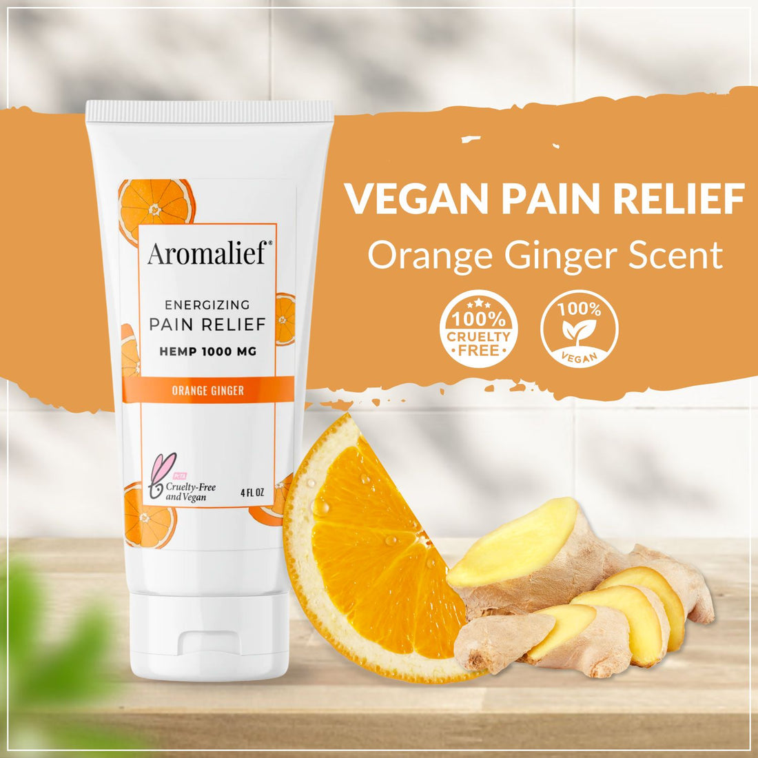 Orange Ginger Vegan Pain Relief Cream Aromalief - 4oz