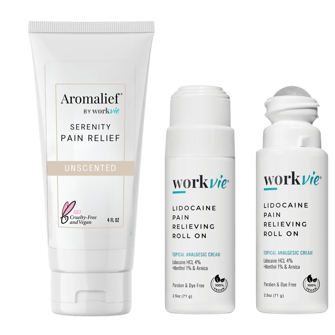 Workvie Roll On 2 Pack and Unscented Pain Relief Cream