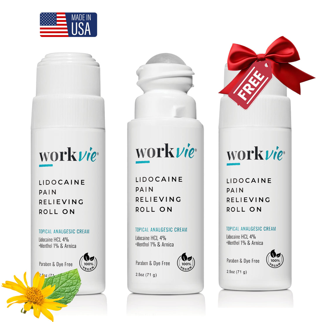 Workvie Lidocaine Roll On with Menthol & Arnica Buy 2 Get 1 Offer