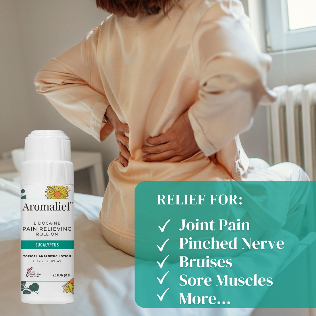 Aromalief roll-on vegan pain reliever for joints muscles and nerves