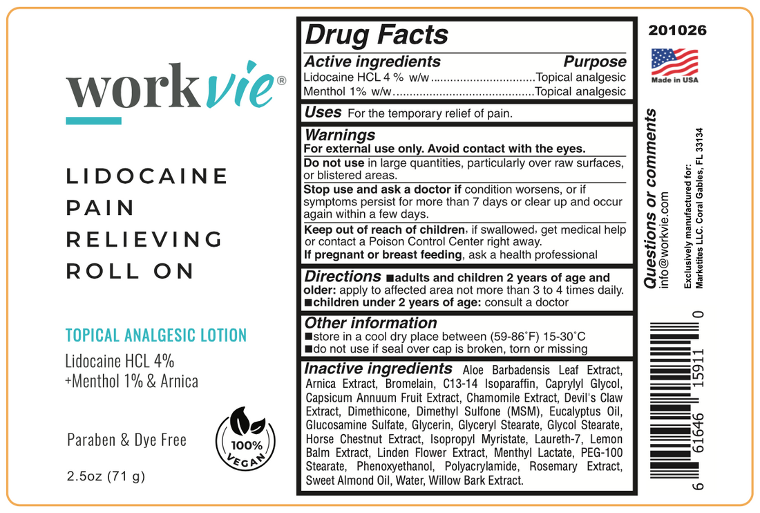 Workvie Lidocaine Roll On Label